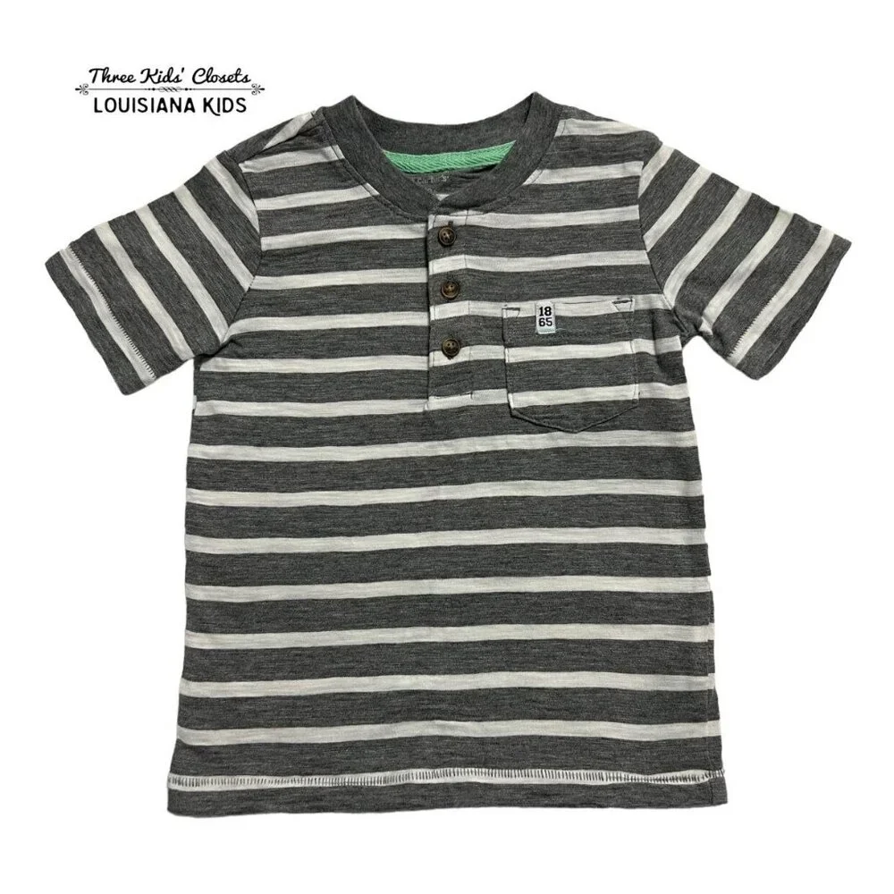 Carter's 2T Grey Striped Henley Tee Shirt